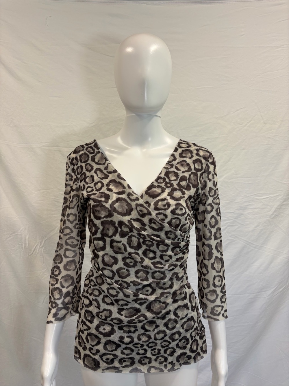 Sweet Pea Gray Animal Print Wrap-Style Blouse